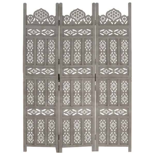 vidaXL Hand carved 3-Panel Room Divider Gray 47.2"x65" Solid Mango Wood - Image 6