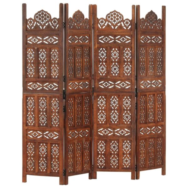 vidaXL Hand carved 4-Panel Room Divider Brown 63"x65" Solid Mango Wood