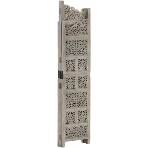 vidaXL Hand carved 4-Panel Room Divider Gray 63"x65" Solid Mango Wood - Image 2