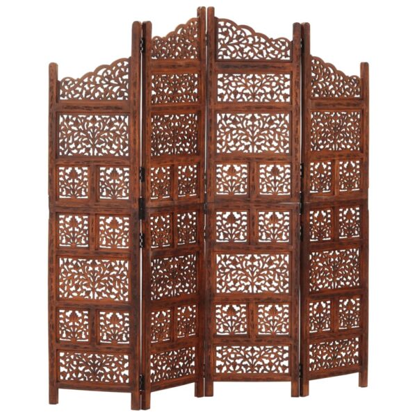 vidaXL Hand carved 4-Panel Room Divider Brown 63"x65" Solid Mango Wood