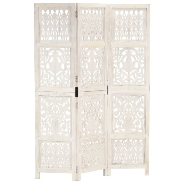 vidaXL Hand carved 3-Panel Room Divider White 47.2"x65" Solid Mango Wood