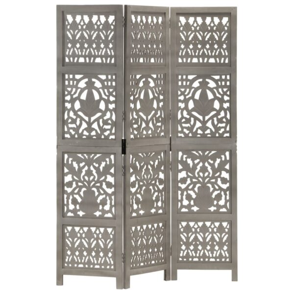 vidaXL Hand Carved 3-Panel Room Divider Gray 47.2"x65" Solid Mango Wood