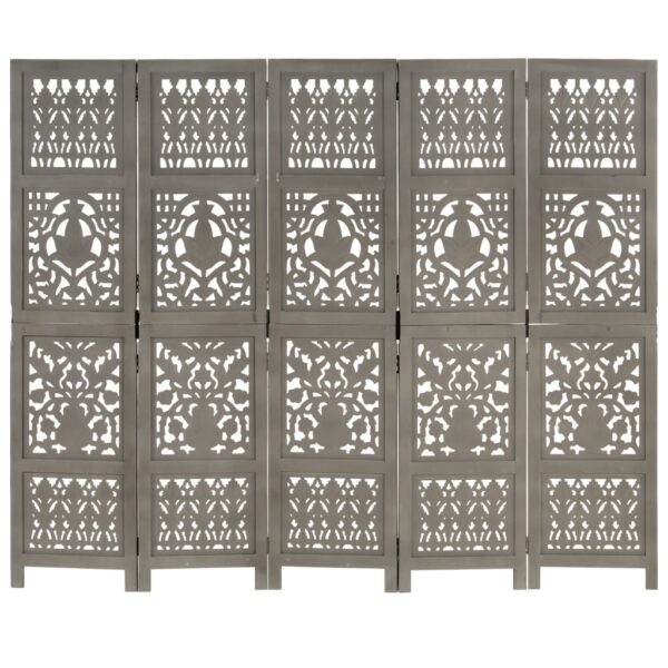 vidaXL Hand Carved 5-Panel Room Divider Gray 78.7"x65" Solid Mango Wood - Image 5