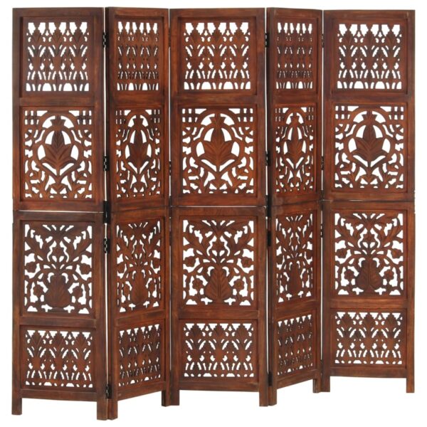 vidaXL Hand Carved 5-Panel Room Divider Brown 78.7"x65" Solid Mango Wood