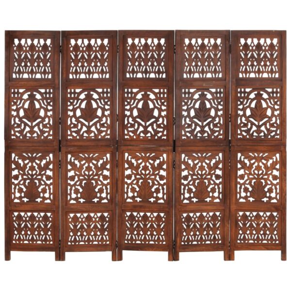 vidaXL Hand Carved 5-Panel Room Divider Brown 78.7"x65" Solid Mango Wood - Image 6