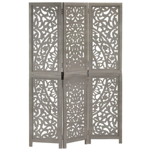 vidaXL Hand carved 3-Panel Room Divider Gray 47.2"x65" Solid Mango Wood