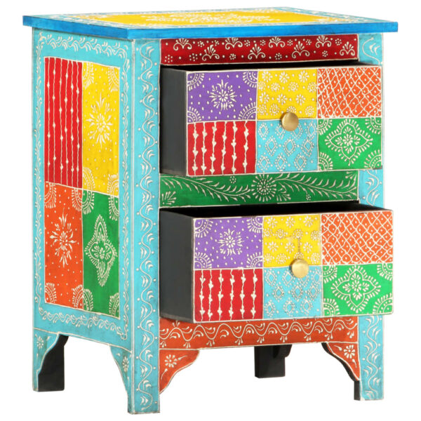 vidaXL Hand Painted Bedside Cabinet 15.7"x11.8"x19.7" Solid Mango Wood - Image 2