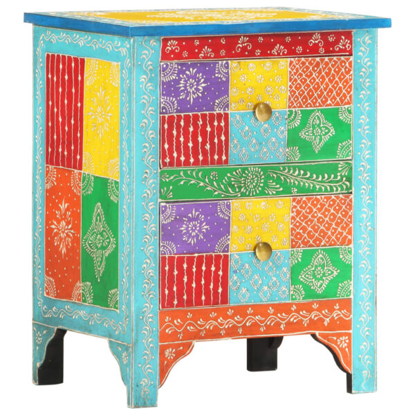 vidaXL Hand Painted Bedside Cabinet 15.7"x11.8"x19.7" Solid Mango Wood - Image 11