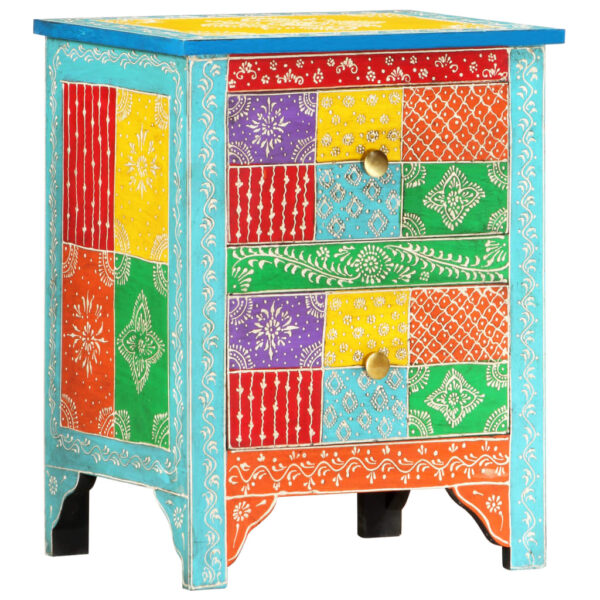 vidaXL Hand Painted Bedside Cabinet 15.7"x11.8"x19.7" Solid Mango Wood - Image 12