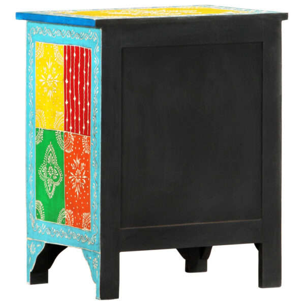 vidaXL Hand Painted Bedside Cabinet 15.7"x11.8"x19.7" Solid Mango Wood - Image 4