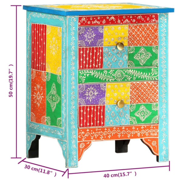 vidaXL Hand Painted Bedside Cabinet 15.7"x11.8"x19.7" Solid Mango Wood - Image 8