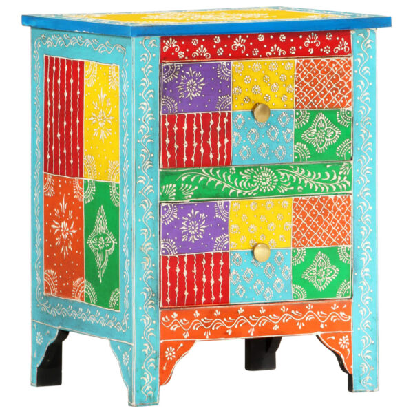 vidaXL Hand Painted Bedside Cabinet 15.7"x11.8"x19.7" Solid Mango Wood - Image 9