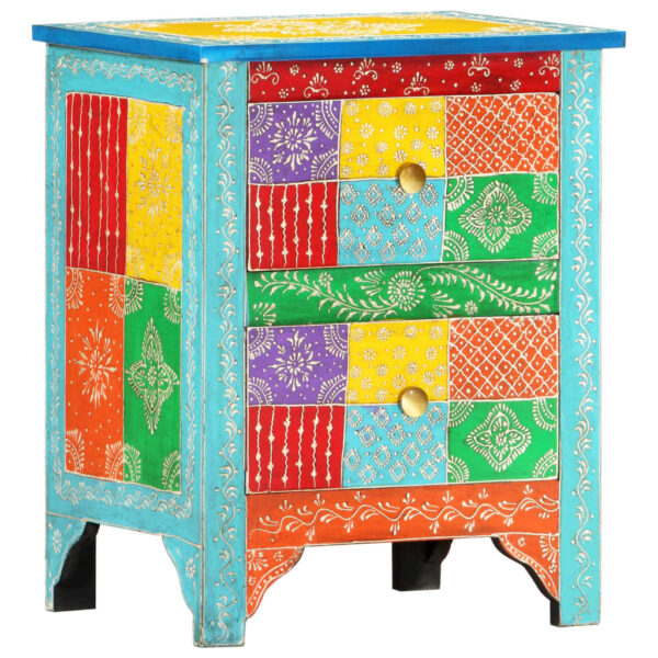 vidaXL Hand Painted Bedside Cabinet 15.7"x11.8"x19.7" Solid Mango Wood - Image 10