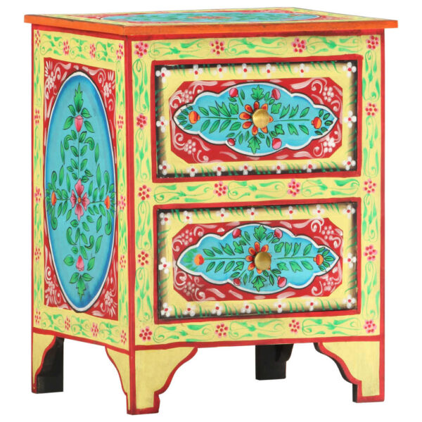 vidaXL Hand Painted Bedside Cabinet 15.7"x11.8"x19.7" Solid Mango Wood - Image 11