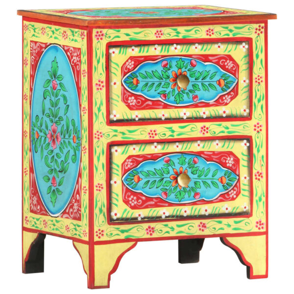 vidaXL Hand Painted Bedside Cabinet 15.7"x11.8"x19.7" Solid Mango Wood - Image 12