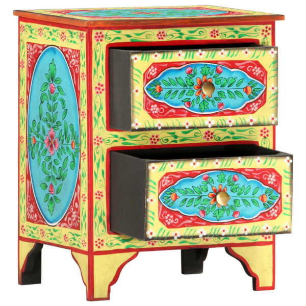 vidaXL Hand Painted Bedside Cabinet 15.7"x11.8"x19.7" Solid Mango Wood - Image 3