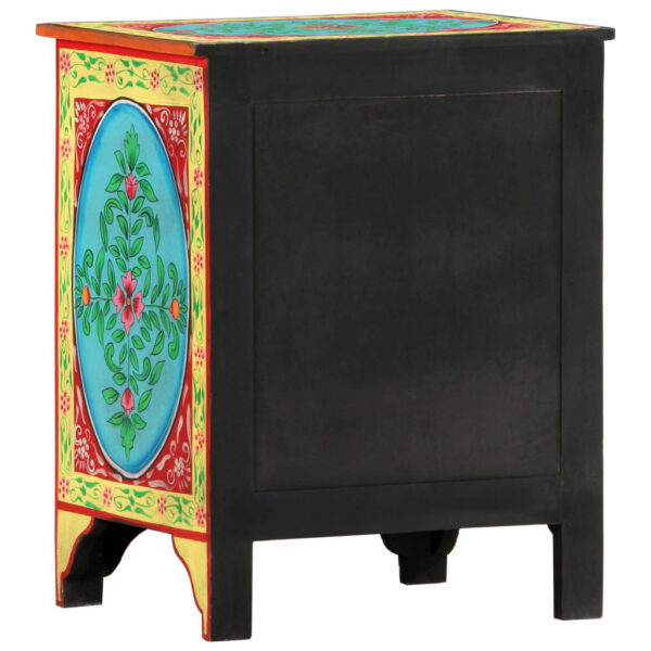 vidaXL Hand Painted Bedside Cabinet 15.7"x11.8"x19.7" Solid Mango Wood - Image 4