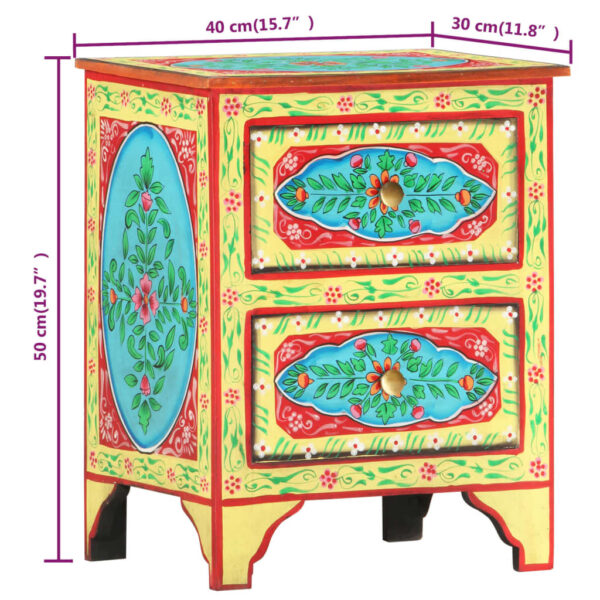 vidaXL Hand Painted Bedside Cabinet 15.7"x11.8"x19.7" Solid Mango Wood - Image 8