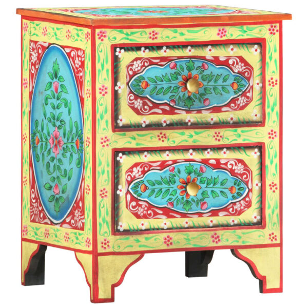 vidaXL Hand Painted Bedside Cabinet 15.7"x11.8"x19.7" Solid Mango Wood - Image 9