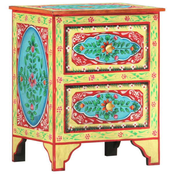 vidaXL Hand Painted Bedside Cabinet 15.7"x11.8"x19.7" Solid Mango Wood - Image 10