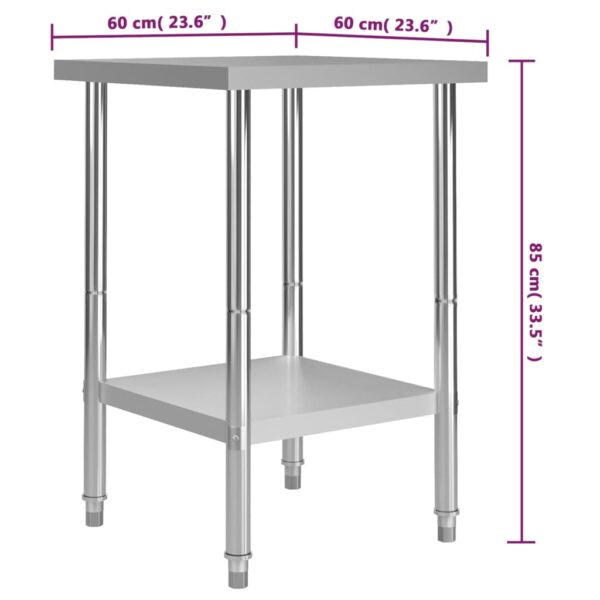 vidaXL Kitchen Work Table 23.6"x23.6"x33.5" Stainless Steel - Image 7