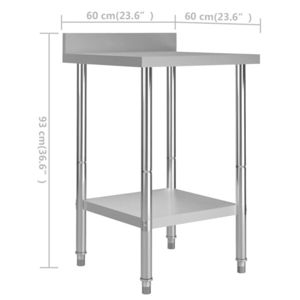 vidaXL Kitchen Work Table with Backsplash 23.6"x23.6"x36.6" Stainless Steel - Image 7