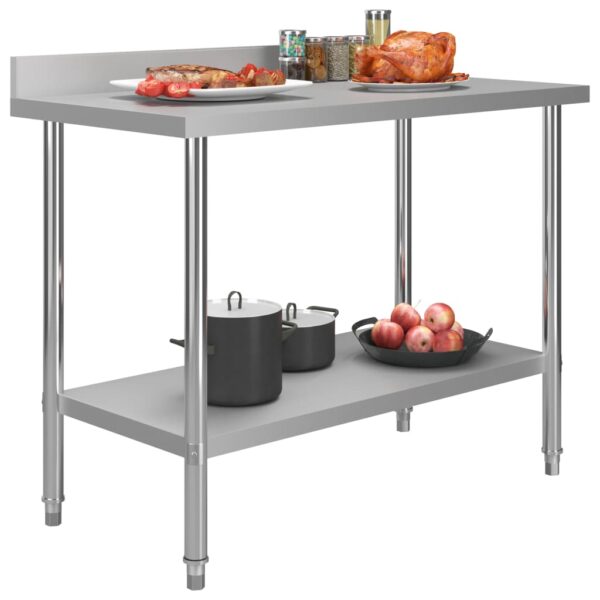 vidaXL Kitchen Work Table with Backsplash 47.2"x23.6"x36.6" Stainless Steel - Image 2