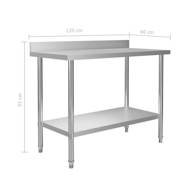 vidaXL Kitchen Work Table with Backsplash 47.2"x23.6"x36.6" Stainless Steel - Image 7