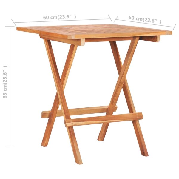 vidaXL Folding Bistro Table 23.6"x23.6"x25.6" Solid Teak Wood - Image 7