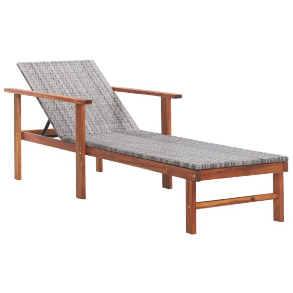 vidaXL Sun Lounger with Cushion Poly Rattan and Solid Acacia Wood Gray - Image 2