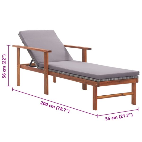 vidaXL Sun Lounger with Cushion Poly Rattan and Solid Acacia Wood Gray - Image 10