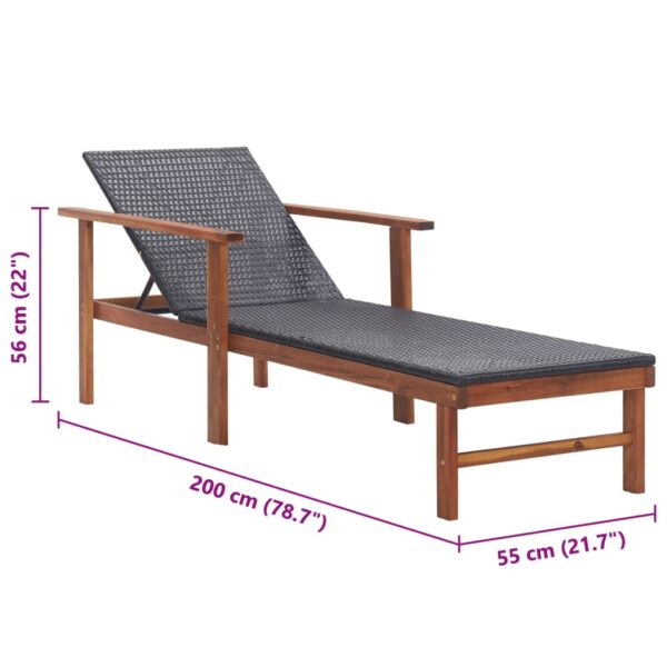 vidaXL Sun Lounger Poly Rattan and Solid Acacia Wood Black - Image 9