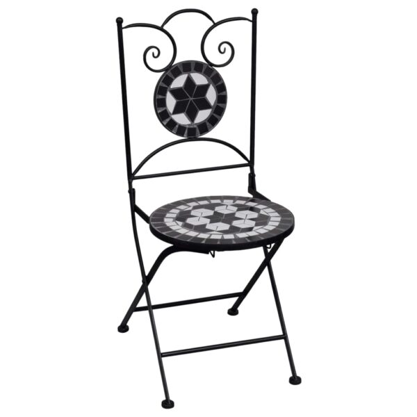 vidaXL 3 Piece Mosaic Bistro Set Ceramic Tile Black and White - Image 3