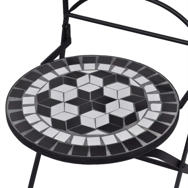 vidaXL 3 Piece Mosaic Bistro Set Ceramic Tile Black and White - Image 9