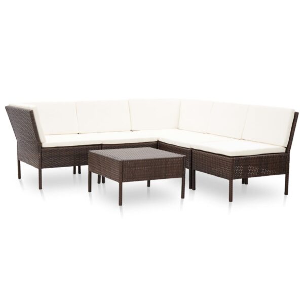 vidaXL 6 Piece Patio Lounge Set with Cushions Poly Rattan Brown