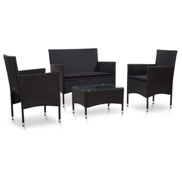 vidaXL 4 Piece Patio Lounge Set with Cushions Poly Rattan Black