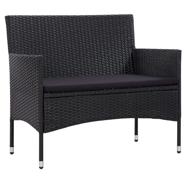 vidaXL 4 Piece Patio Lounge Set with Cushions Poly Rattan Black - Image 2