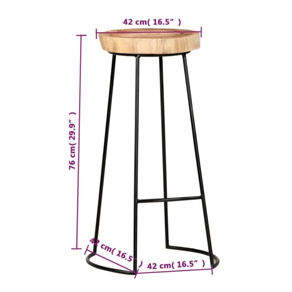 vidaXL Bar Stools 2 pcs Solid Acacia Wood - Image 8