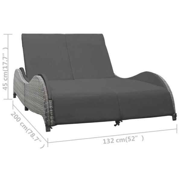 vidaXL Double Sun Lounger with Cushion Poly Rattan Anthracite - Image 5