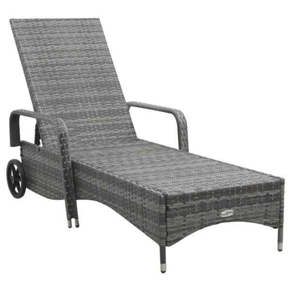 vidaXL Sun Lounger with Wheels Poly Rattan Anthracite - Image 2