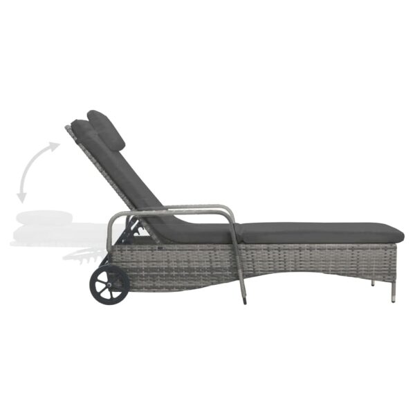 vidaXL Sun Lounger with Wheels Poly Rattan Anthracite - Image 5