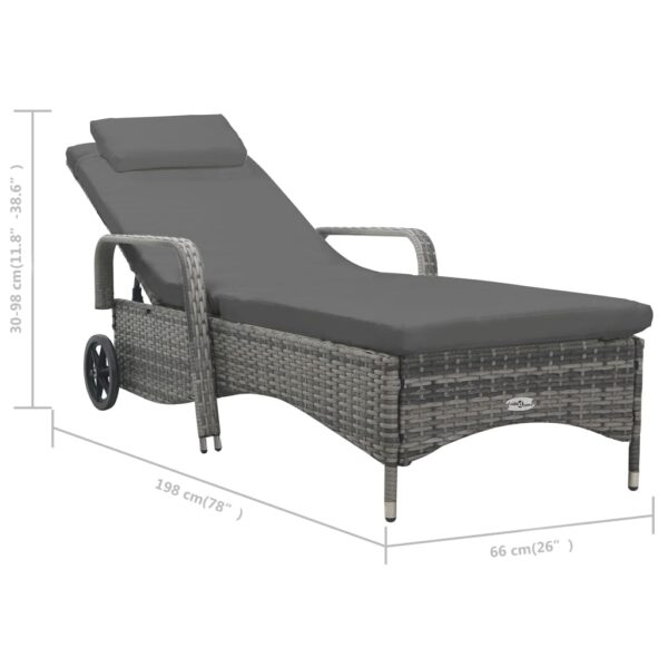 vidaXL Sun Lounger with Wheels Poly Rattan Anthracite - Image 7