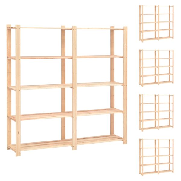 vidaXL 5-Tier Storage Racks 5 pcs 66.9"x15"x66.9" Solid Pinewood 1102.3 lb