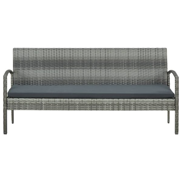 vidaXL 3-Seater Patio Sofa with Cushion Gray Poly Rattan - Image 2