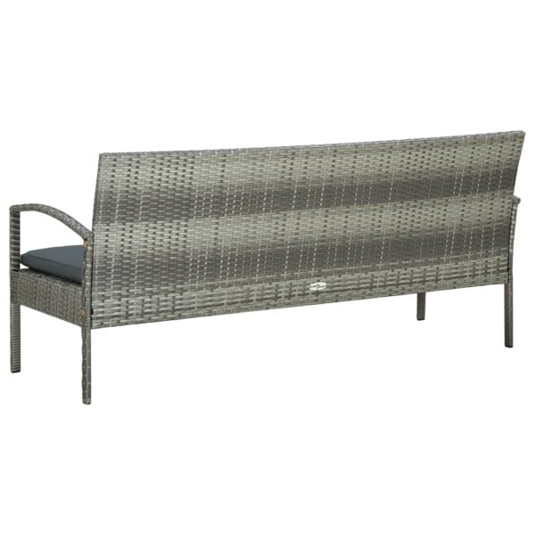 vidaXL 3-Seater Patio Sofa with Cushion Gray Poly Rattan - Image 4