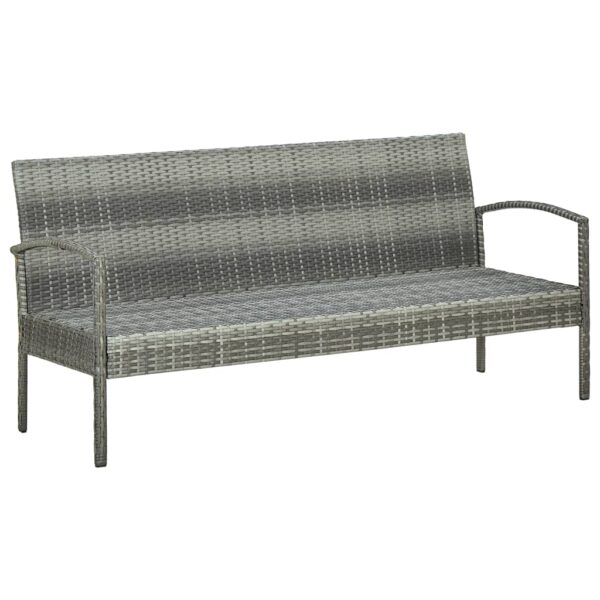 vidaXL 3-Seater Patio Sofa with Cushion Gray Poly Rattan - Image 5