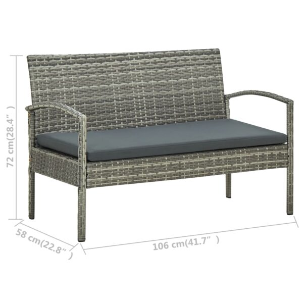 vidaXL 3-Seater Patio Sofa with Cushion Gray Poly Rattan - Image 8