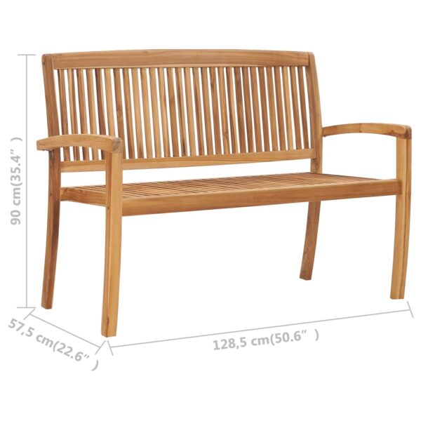 vidaXL 2-Seater Stacking Patio Bench 50.6" Solid Teak Wood - Image 6