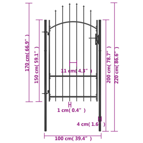 vidaXL Garden Gate Steel 39.4"x86.6" Black - Image 5