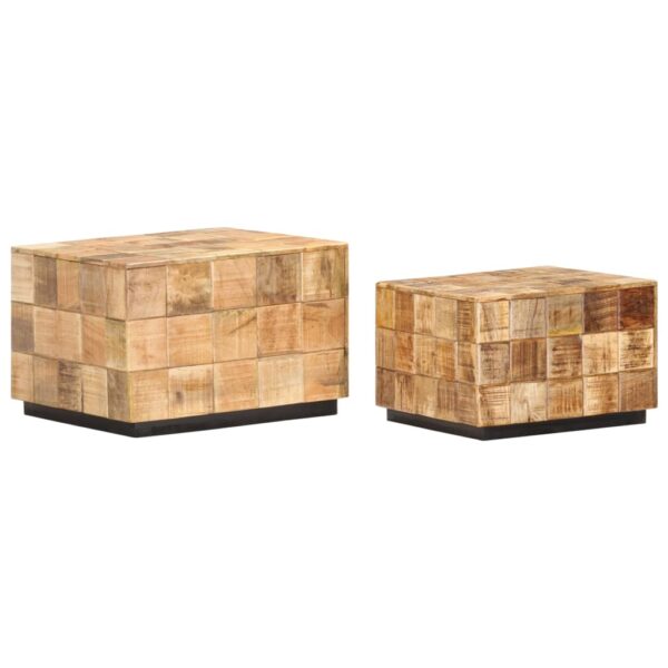 vidaXL Coffee Tables 2 pcs with Block Design Rough Mango Wood - Image 2